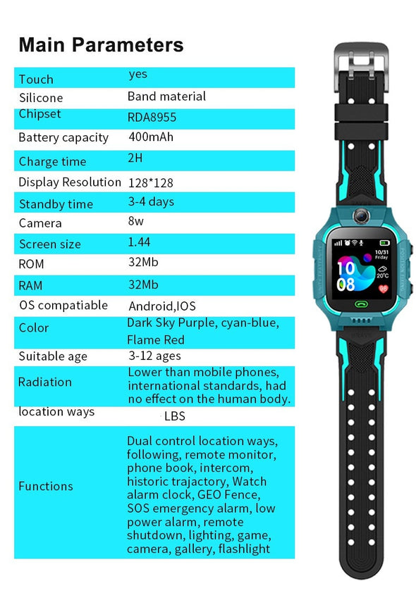 Vital 6 Q19 KIDS LBS Positioning Location SOS Camera Smart Watch.