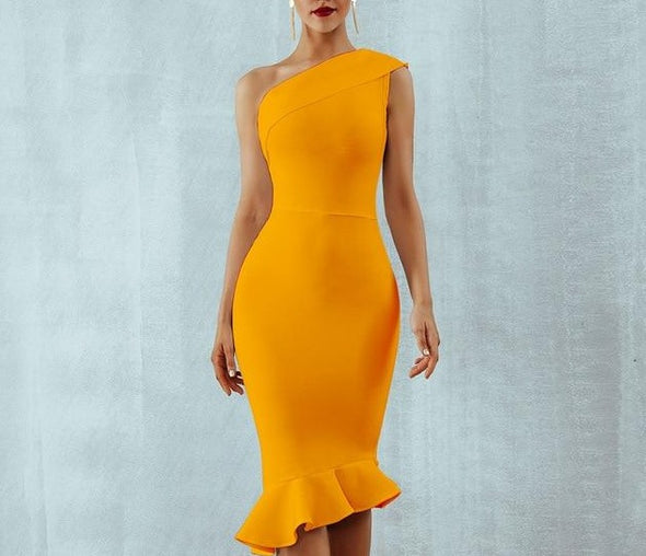 One Shoulders Ruffles Bandage Dress